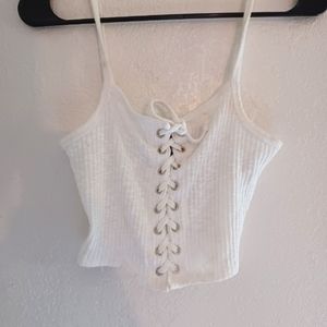 Forever 21 white lace up crop top size S